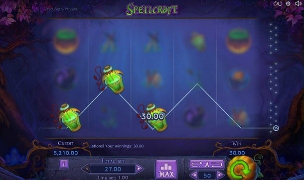 Выигрышная комбинация на аппарате Spellcraft